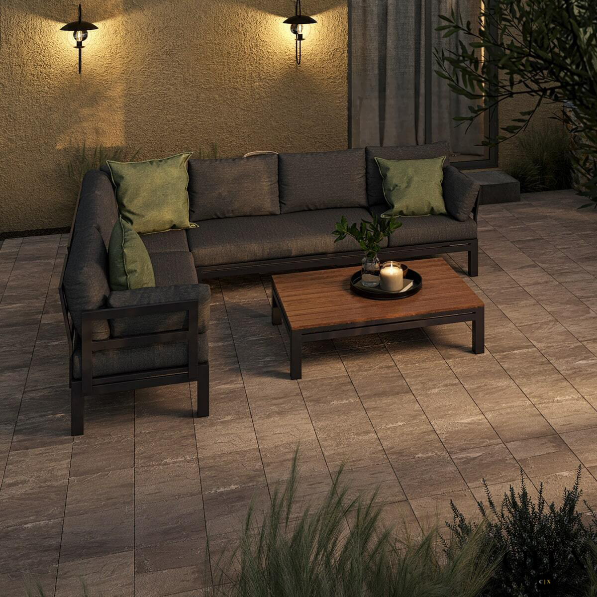 Sectionnel d'angle en forme de L en métal en aluminium pour patio extérieur Bordeaux avec siège réglable en gris