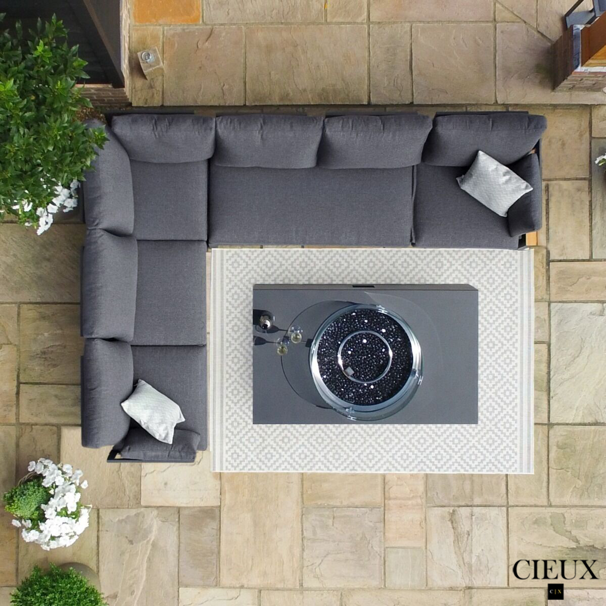 Sectionnel d'angle en forme de L en métal en aluminium pour patio extérieur Bordeaux avec siège réglable en gris