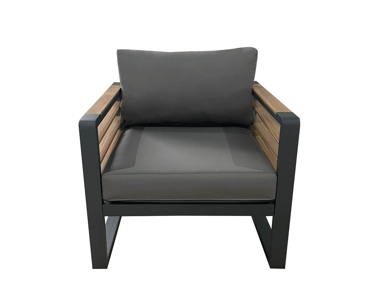 Avignon Outdoor Patio Aluminum Metal Club Chair in Midnight Grey with Sunbrella Cushions in Canvas Charcoal