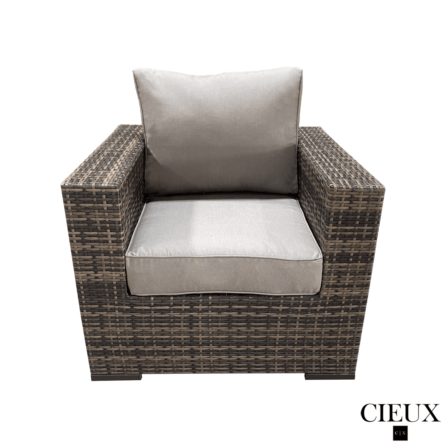 CIEUX Club Chair Valence Outdoor Patio Wicker Club Chair in Brown with Sunbrella Canvas Taupe Cushions