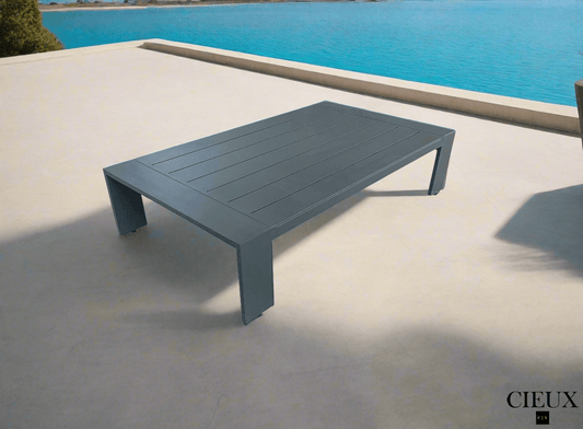 Cieux Coffee Table Lyon Outdoor Patio Aluminum Metal Rectangular Coffee Table in Midnight Grey