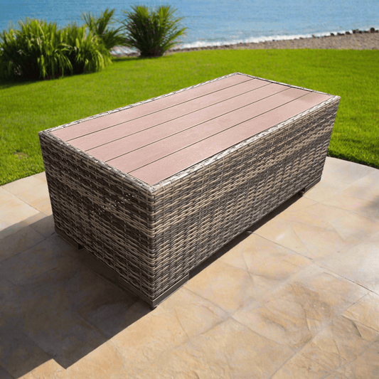 CIEUX Coffee Table Valence Outdoor Patio Wicker Rectangular Coffee Table in Brown