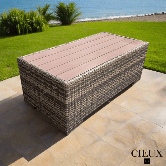 CIEUX Coffee Table Valence Outdoor Patio Wicker Rectangular Coffee Table in Brown