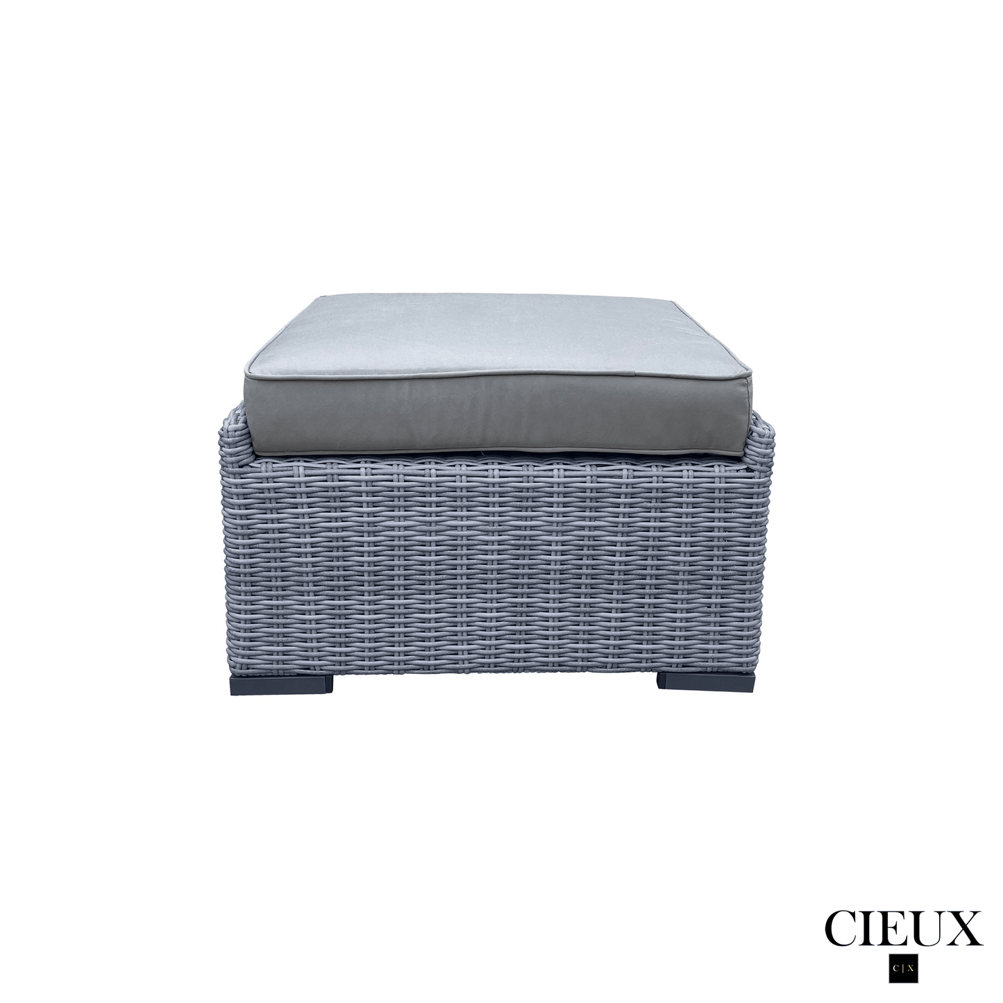 CIEUX Conversation Set Cannes 5 Piece Outdoor Patio Wicker Sofa, 2 Armless Chairs and 2 Ottomans Set in Grey Wicker with Sunbrella Cushions in Canvas Charcoal