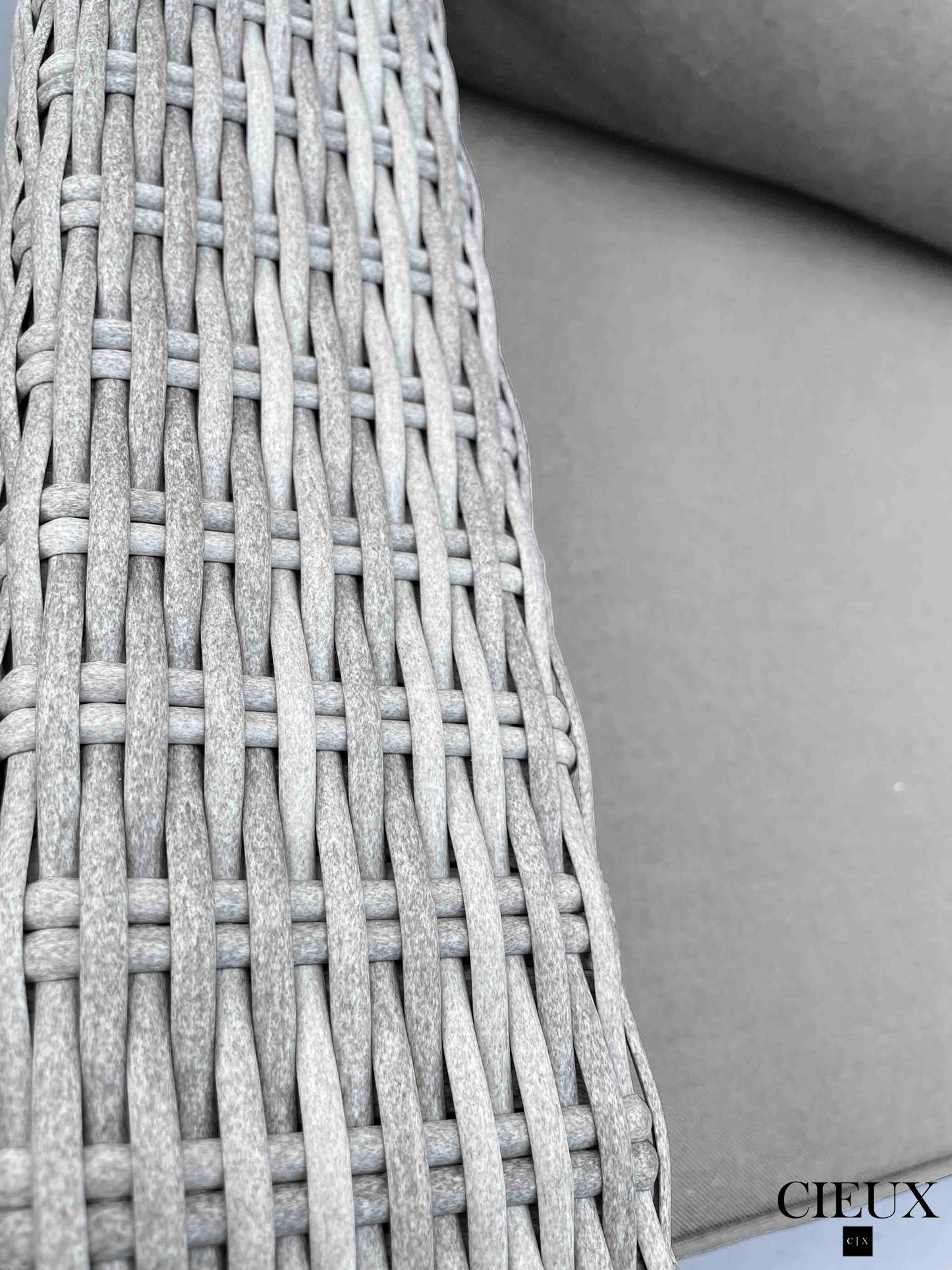 CIEUX Conversation Set Cannes 5 Piece Outdoor Patio Wicker Sofa, 2 Armless Chairs and 2 Ottomans Set in Grey Wicker with Sunbrella Cushions in Canvas Charcoal