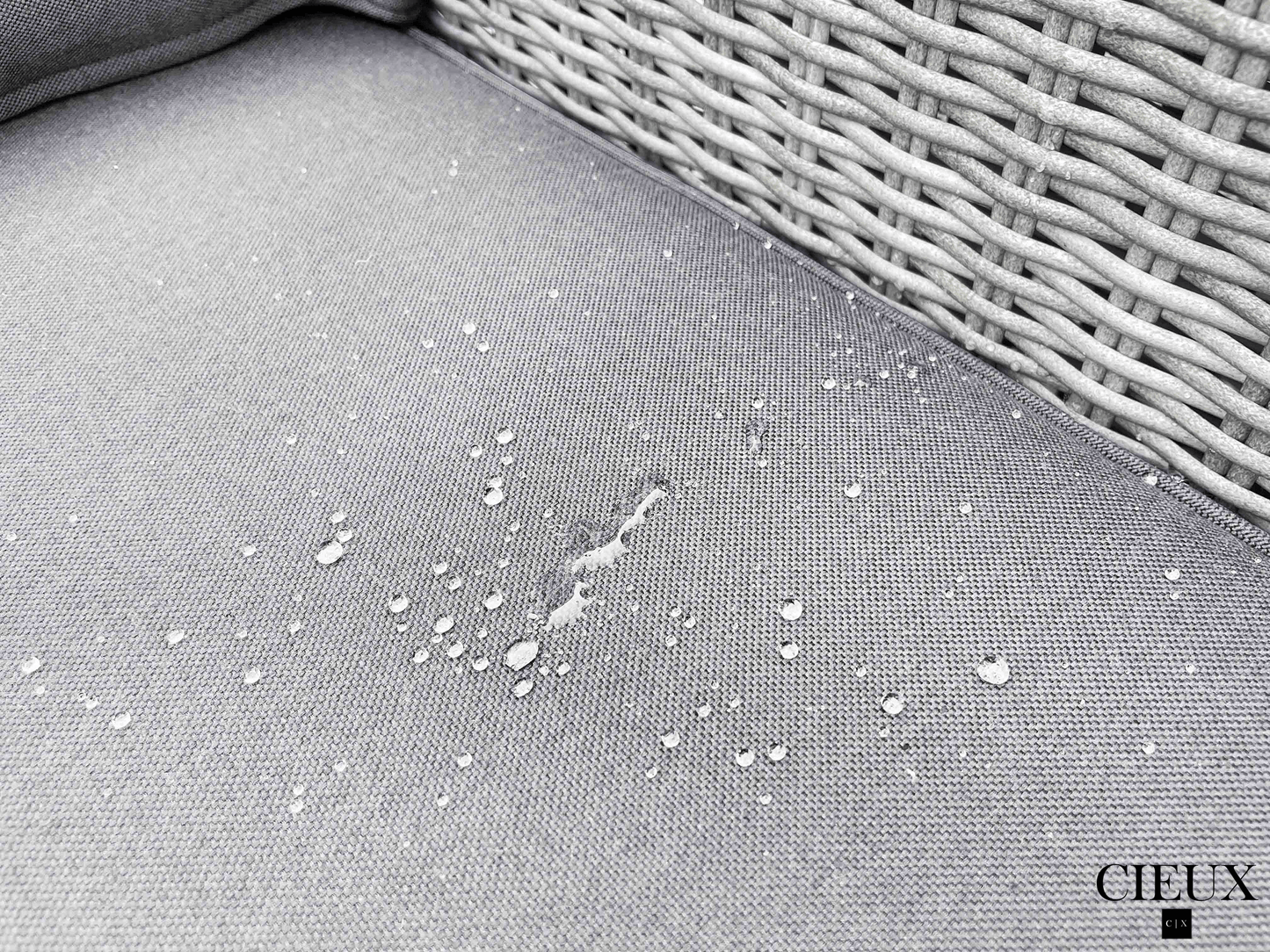 CIEUX Conversation Set Cannes 5 Piece Outdoor Patio Wicker Sofa, 2 Armless Chairs and 2 Ottomans Set in Grey Wicker with Sunbrella Cushions in Canvas Charcoal