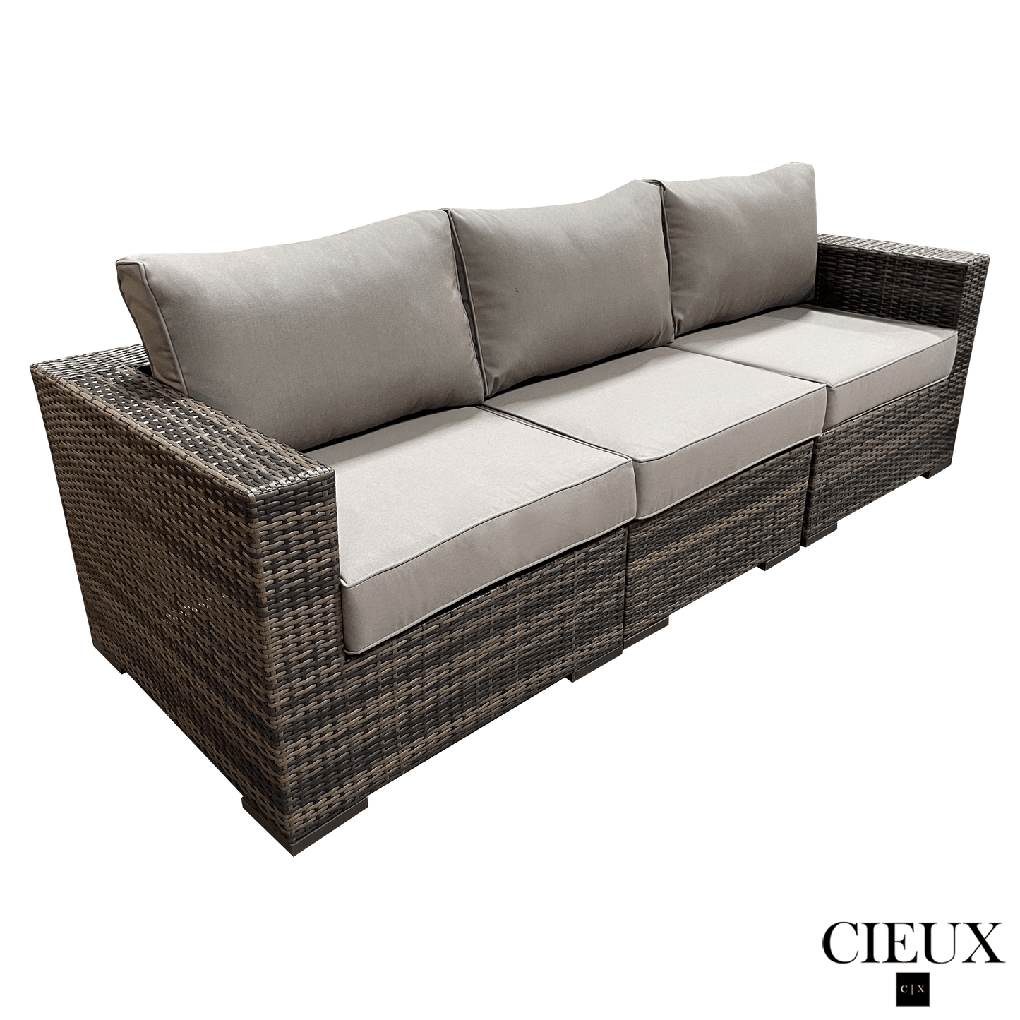 CIEUX Conversation Set Valence Outdoor Patio Wicker Sofa Conversation Set in Brown with Sunbrella Canvas Taupe Cushions