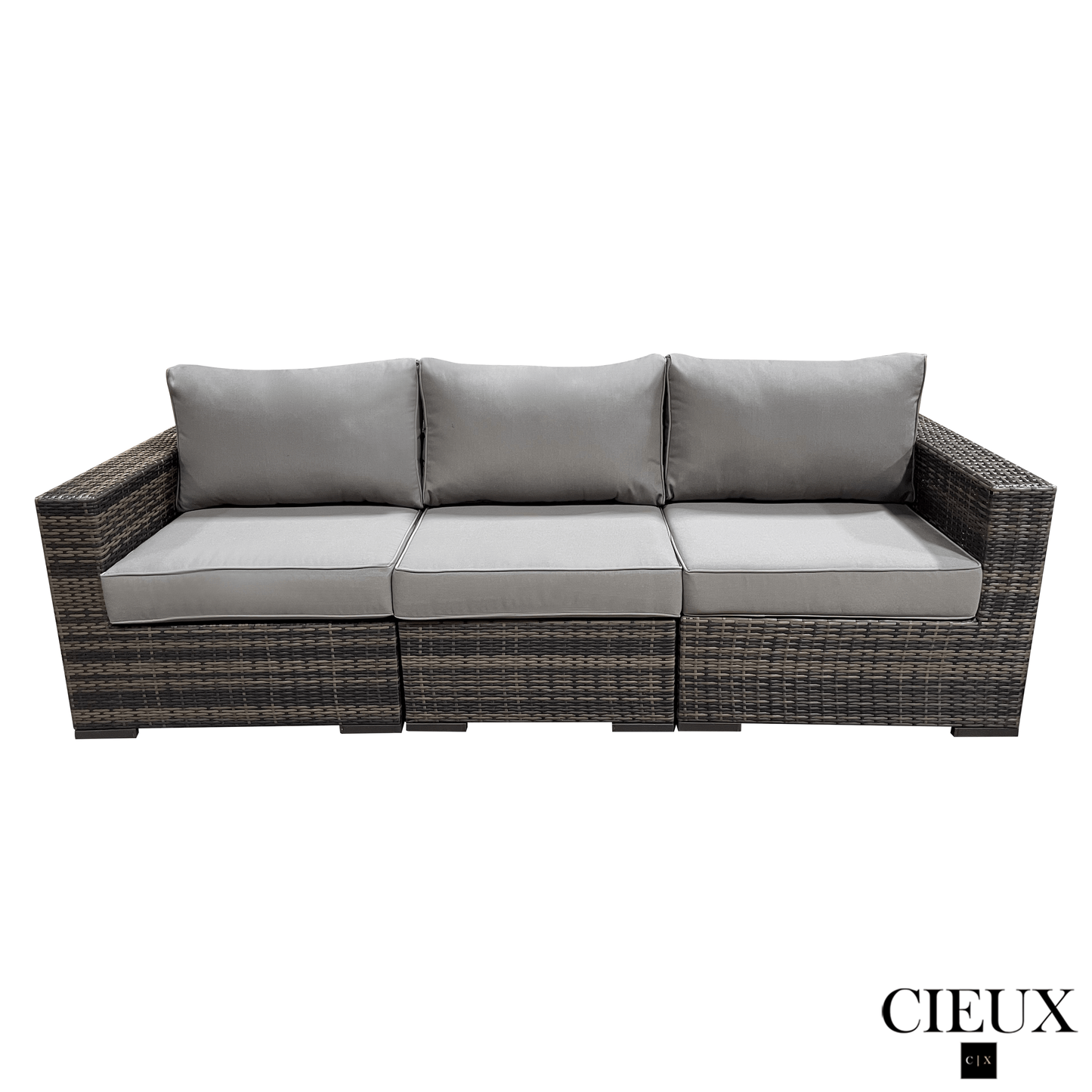 CIEUX Conversation Set Valence Outdoor Patio Wicker Sofa Conversation Set in Brown with Sunbrella Canvas Taupe Cushions