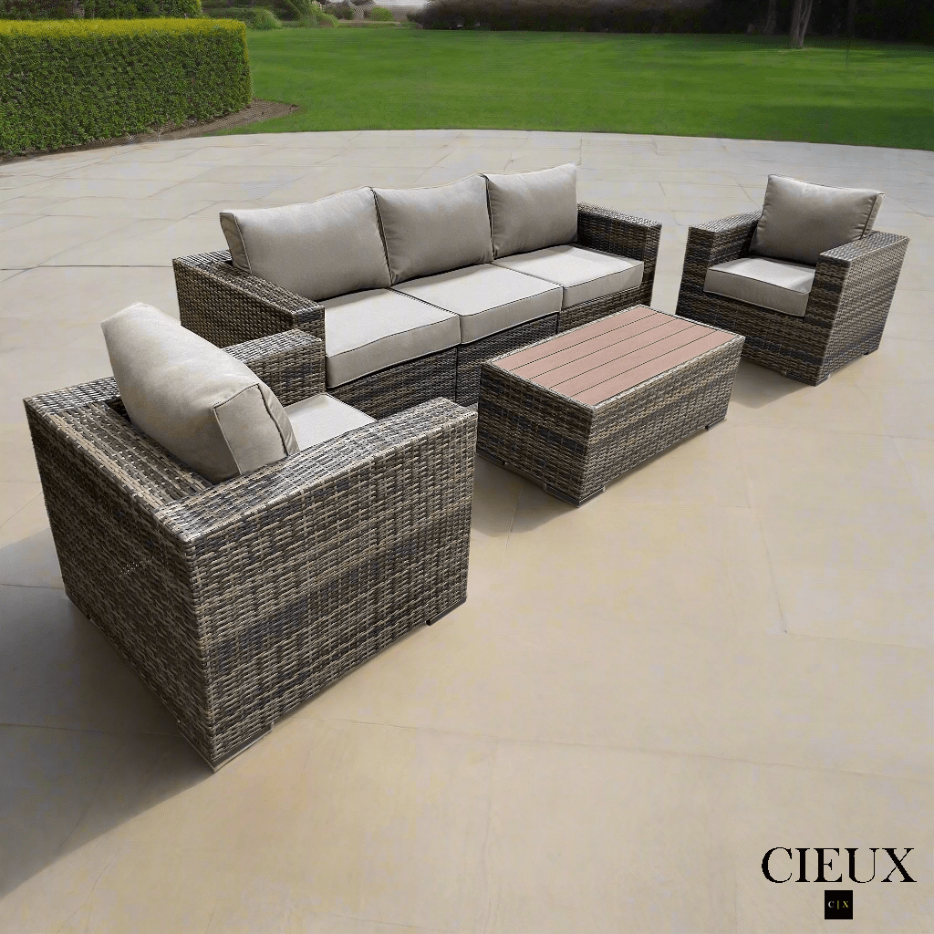 CIEUX Conversation Set Valence Outdoor Patio Wicker Sofa Conversation Set in Brown with Sunbrella Canvas Taupe Cushions