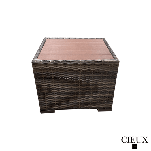 CIEUX End Table Valence Outdoor Patio Wicker Square Side Table in Brown