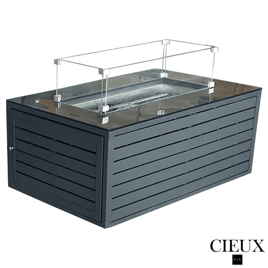 CIEUX Fire Pit Annency Outdoor Patio Aluminum Metal Rectangle Propane and Natural Gas Fire Pit Coffee Table with Tempered Glass in Midnight Grey
