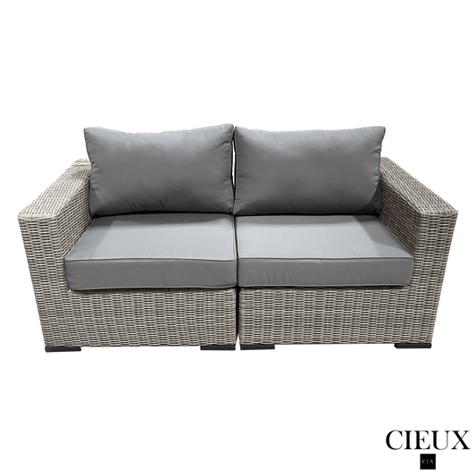 CIEUX Loveseat Riviera Outdoor Patio Wicker Loveseat in Grey with Sunbrella Canvas Charcoal Cushions