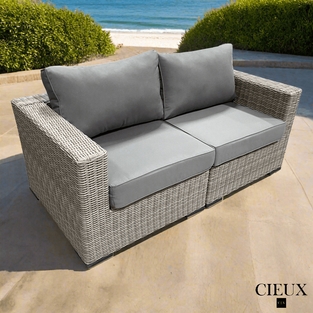 CIEUX Loveseat Riviera Outdoor Patio Wicker Loveseat in Grey with Sunbrella Canvas Charcoal Cushions