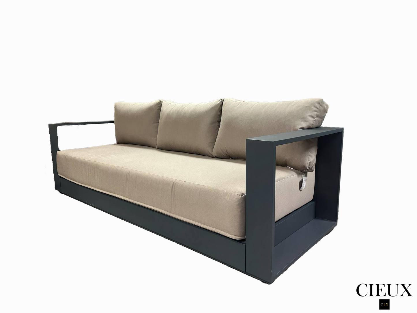 Lyon Outdoor Patio Aluminum Metal Sofa Conversation Set in Midnight Grey with Sunbrella Cushions - Available in 2 Colours