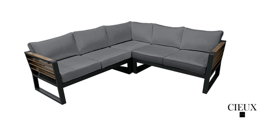 Avignon Outdoor Patio Aluminum Metal Corner Sectional Sofa in Midnight Grey with Sunbrella Cushions in Canvas Charcoal