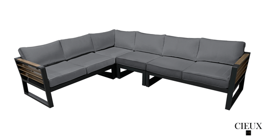 Avignon Outdoor Patio Aluminum Metal L-Shaped Sectional Sofa in Midnight Grey with Sunbrella Cushions in Canvas Charcoal