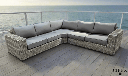 CIEUX Sectional Champagne Outdoor Patio Wicker Corner Sectional Sofa in Grey with Sunbrella Cushions - Available in 2 Colours