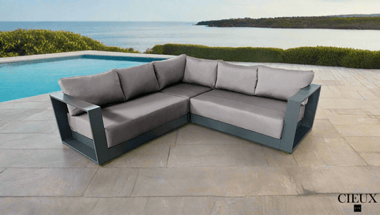CIEUX Sectional Lyon Outdoor Patio Aluminum Metal Corner Sectional Sofa in Midnight Grey with Sunbrella Cushions - Available in 2 Colours