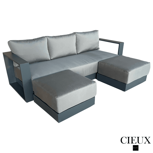 CIEUX Sectional Lyon Outdoor Patio Aluminum Metal U-Shaped Sectional Sofa in Midnight Grey with Sunbrella Cushions in Canvas Charcoal