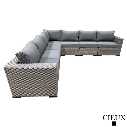 CIEUX Sectional Riviera Outdoor Patio Wicker Large Corner Sectional Sofa in Grey with Sunbrella Canvas Charcoal Cushions