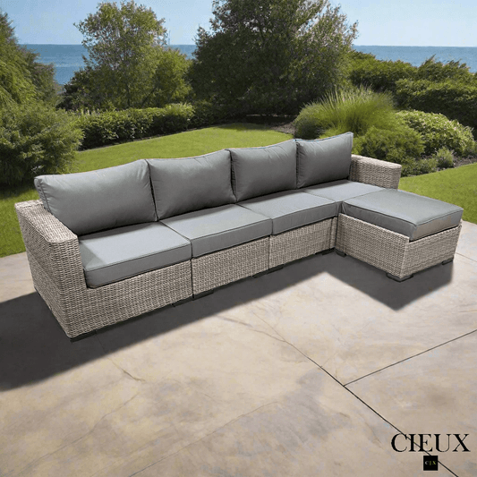 CIEUX Sectional Riviera Outdoor Patio Wicker Large Sectional Sofa in Grey with Sunbrella Canvas Charcoal Cushions