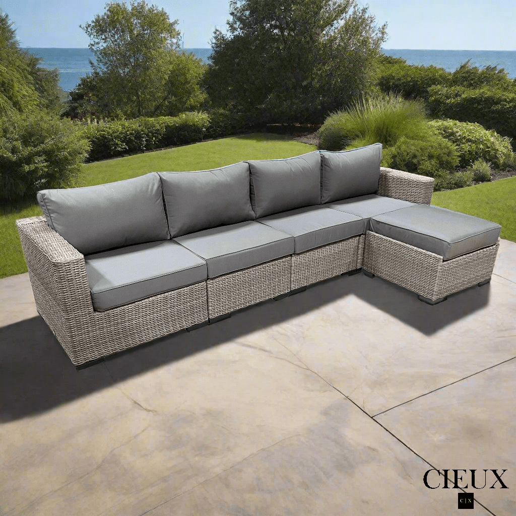 CIEUX Sectional Riviera Outdoor Patio Wicker Large Sectional Sofa in Grey with Sunbrella Canvas Charcoal Cushions