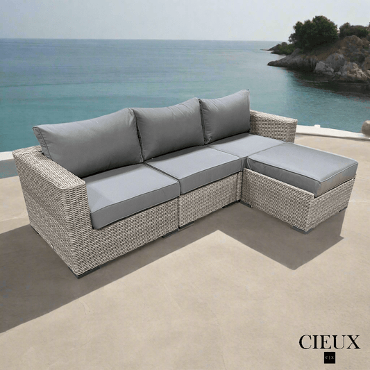 CIEUX Sectional Riviera Outdoor Patio Wicker Medium Sectional Sofa in Grey with Sunbrella Canvas Charcoal Cushions