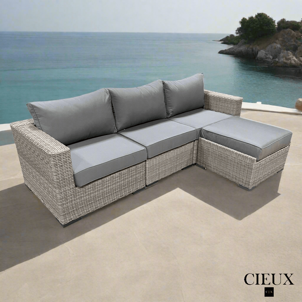 CIEUX Sectional Riviera Outdoor Patio Wicker Medium Sectional Sofa in Grey with Sunbrella Canvas Charcoal Cushions