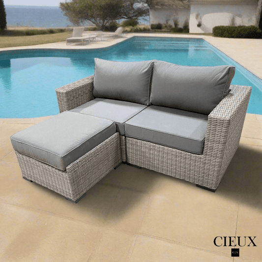 CIEUX Sectional Riviera Outdoor Patio Wicker Small Sectional Sofa in Grey with Sunbrella Canvas Charcoal Cushions