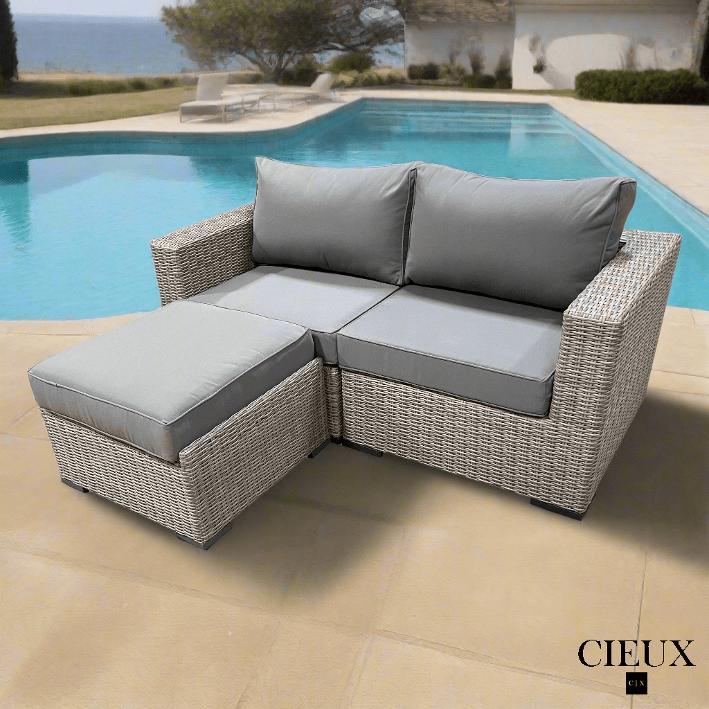 CIEUX Sectional Riviera Outdoor Patio Wicker Small Sectional Sofa in Grey with Sunbrella Canvas Charcoal Cushions