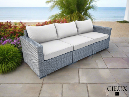 Cannes Outdoor Patio Wicker Modular Sofa in Grey with Sunbrella Cushions - Available in 2 Colours