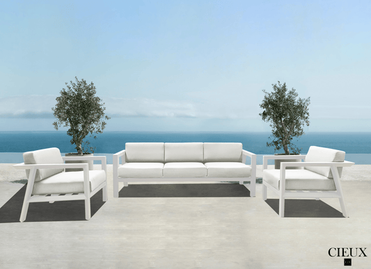 CIEUX Sofa Set Corsica Outdoor Patio Aluminum Metal Sofa Conversation Set in White with Sunbrella Cushions - Available in 2 Colours