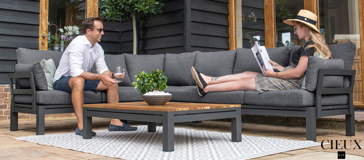 Sectionnel d'angle en forme de L en métal en aluminium pour patio extérieur Bordeaux avec siège réglable en gris