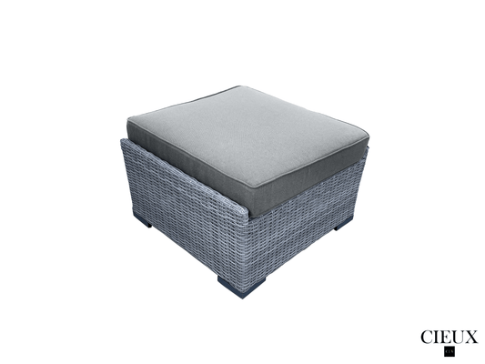CIEUX Ottoman Cannes Outdoor Patio Wicker Ottoman in Grey with Sunbrella Cushions - Available in 2 Colours