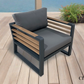 Avignon Outdoor Patio Aluminum Metal Club Chair in Midnight Grey with Sunbrella Cushions in Canvas Charcoal
