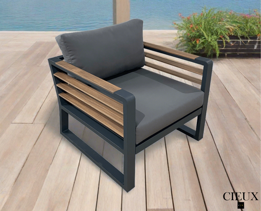 Avignon Outdoor Patio Aluminum Metal Club Chair in Midnight Grey with Sunbrella Cushions - Available in 2 Colours