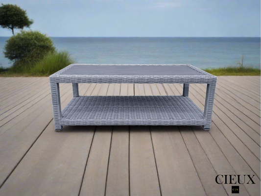 Cannes Outdoor Patio Wicker Rectangular Coffee Table in Grey