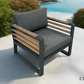 CIEUX Club Chair Canvas Charcoal Avignon Outdoor Patio Aluminum Metal Club Chair in Midnight Grey with Sunbrella Cushions in Canvas Charcoal