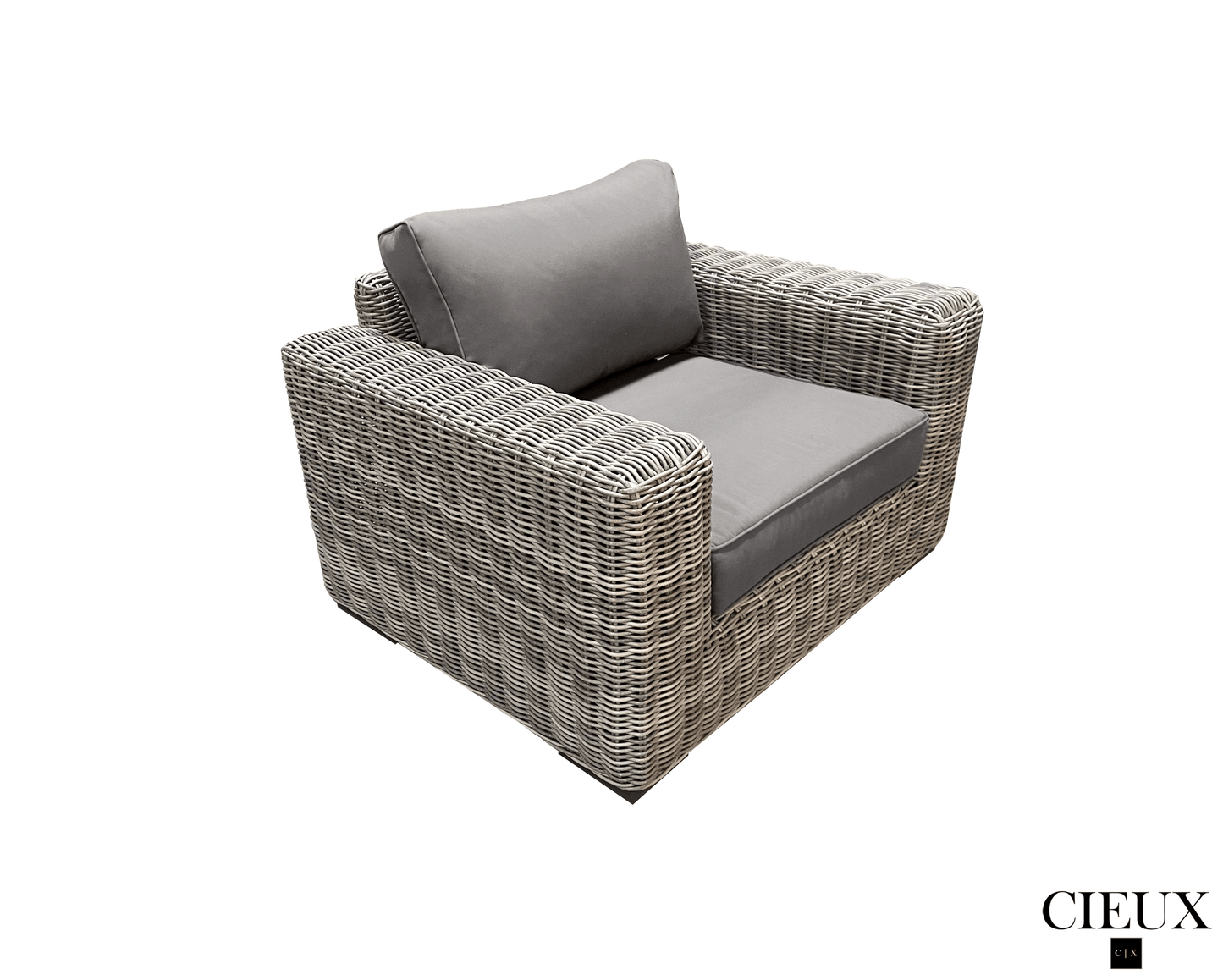 CIEUX Club Chair Champagne Outdoor Patio Wicker Club Chair in Grey with Sunbrella Cushions - Available in 2 Colours