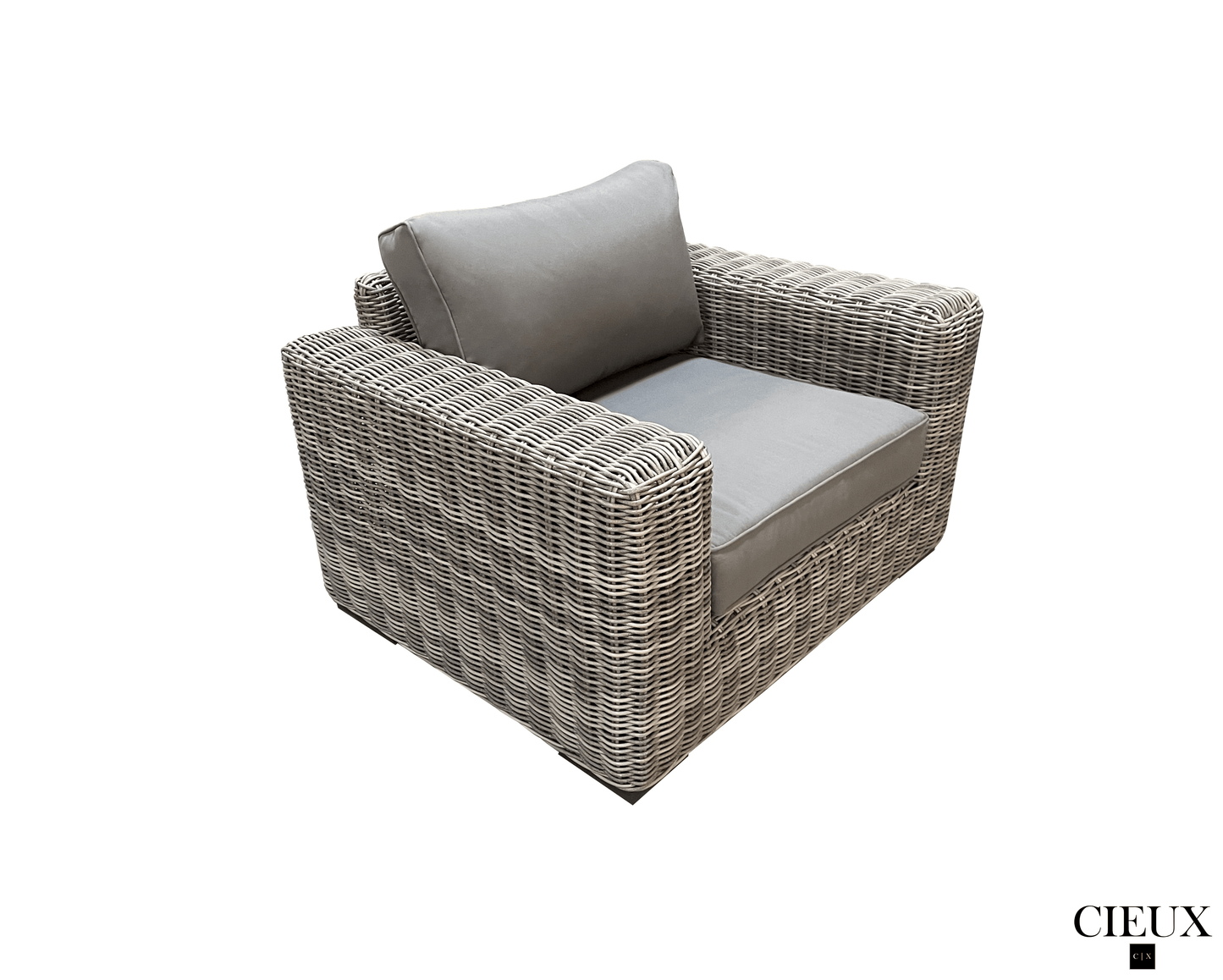 CIEUX Club Chair Champagne Outdoor Patio Wicker Club Chair in Grey with Sunbrella Cushions - Available in 2 Colours