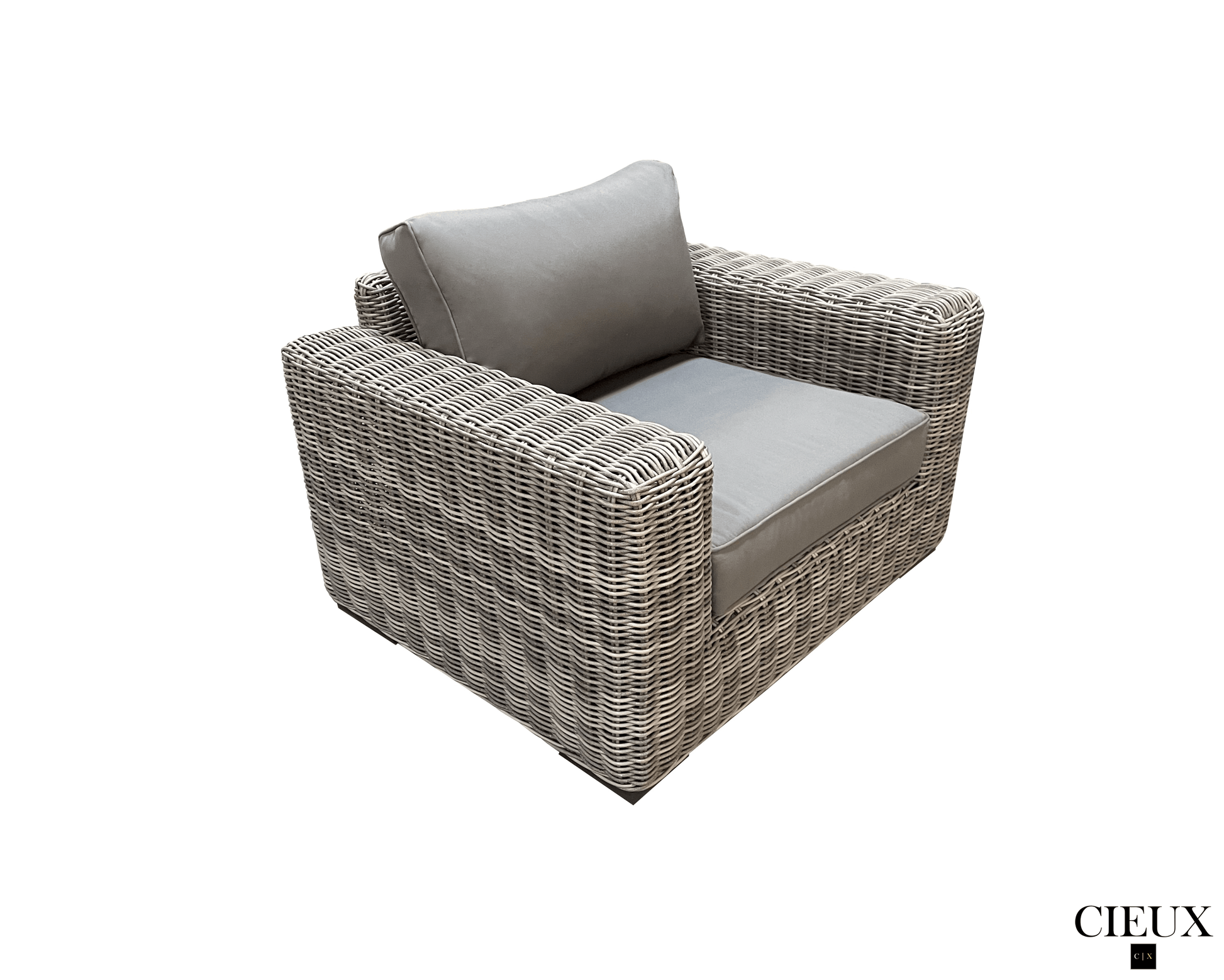CIEUX Club Chair Champagne Outdoor Patio Wicker Club Chair in Grey with Sunbrella Cushions - Available in 2 Colours