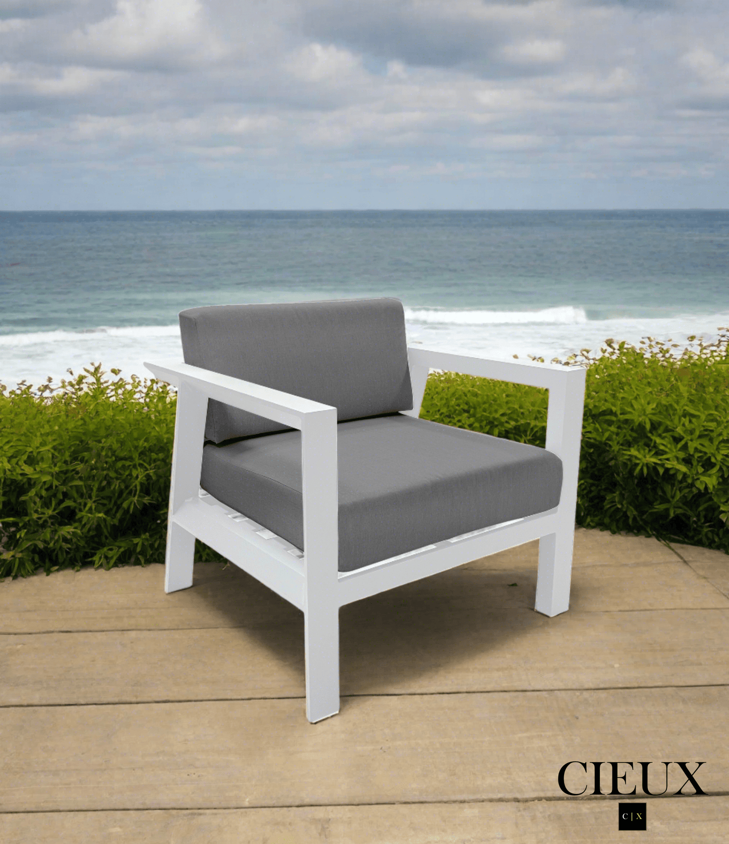 CIEUX Corsica Outdoor Patio Aluminum Metal Club Chair in White with Sunbrella Cushions, image 1