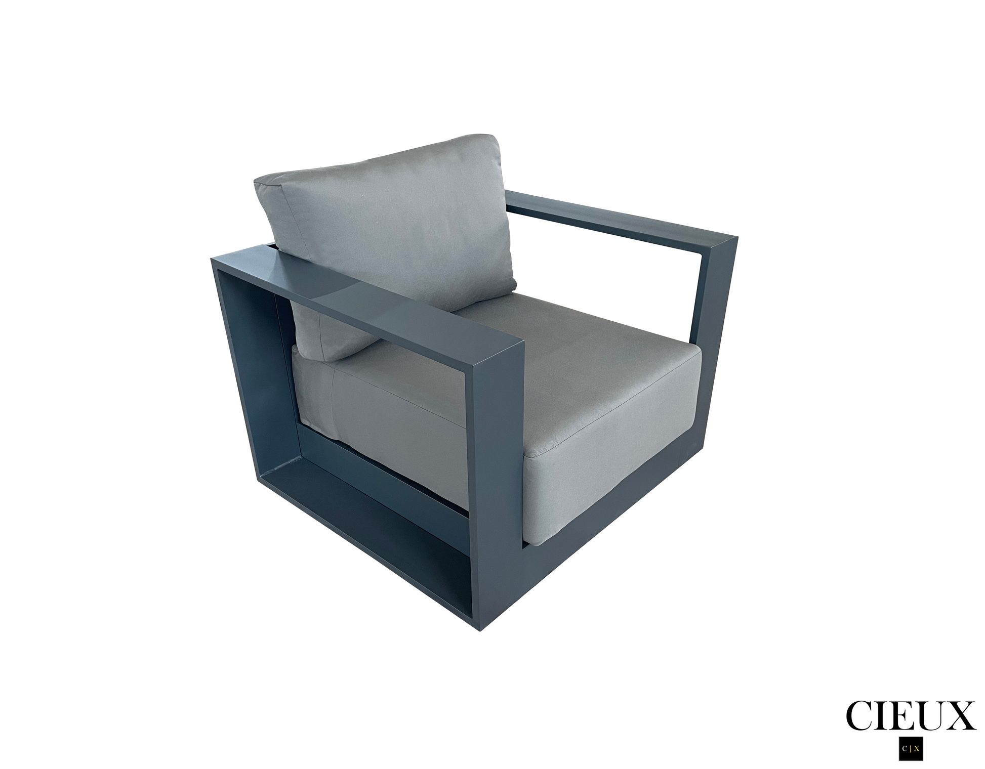 CIEUX Lyon Outdoor Patio Aluminum Metal Club Chair in Midnight Grey with Sunbrella Cushions, image 4