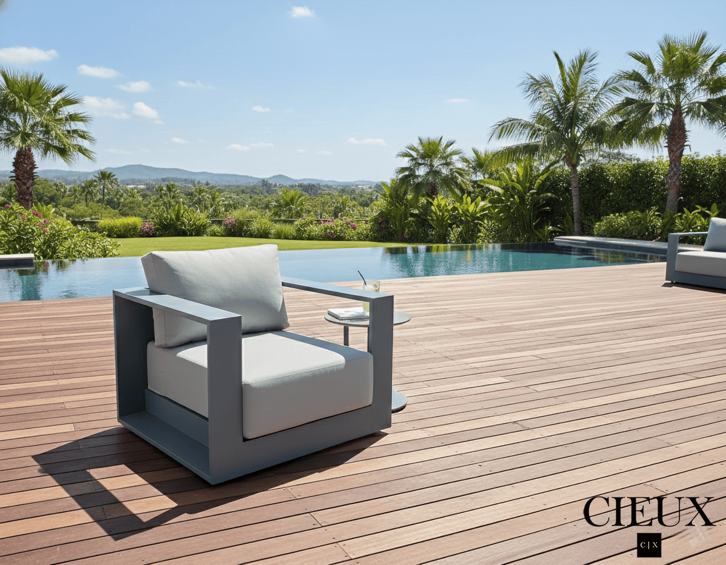 CIEUX Lyon Outdoor Patio Aluminum Metal Club Chair in Midnight Grey with Sunbrella Cushions, image 1