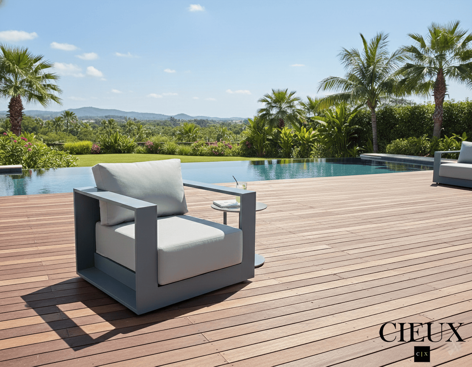 CIEUX Lyon Outdoor Patio Aluminum Metal Club Chair in Midnight Grey with Sunbrella Cushions, image 1