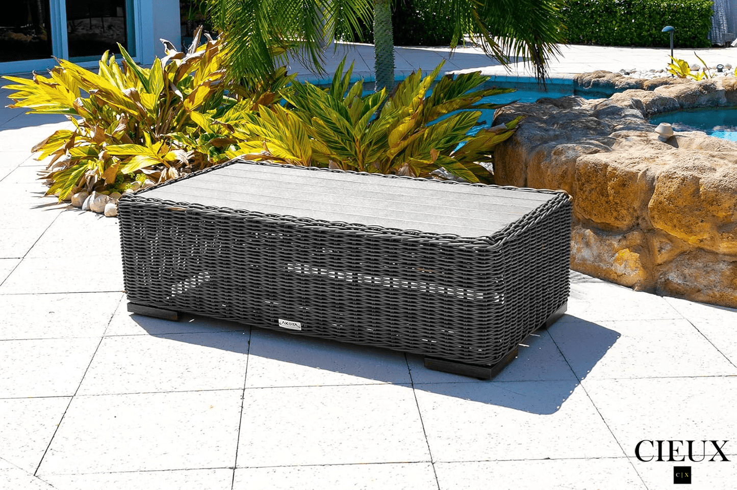 CIEUX Champagne Outdoor Patio Wicker Rectangular Coffee Table in Grey, image 1