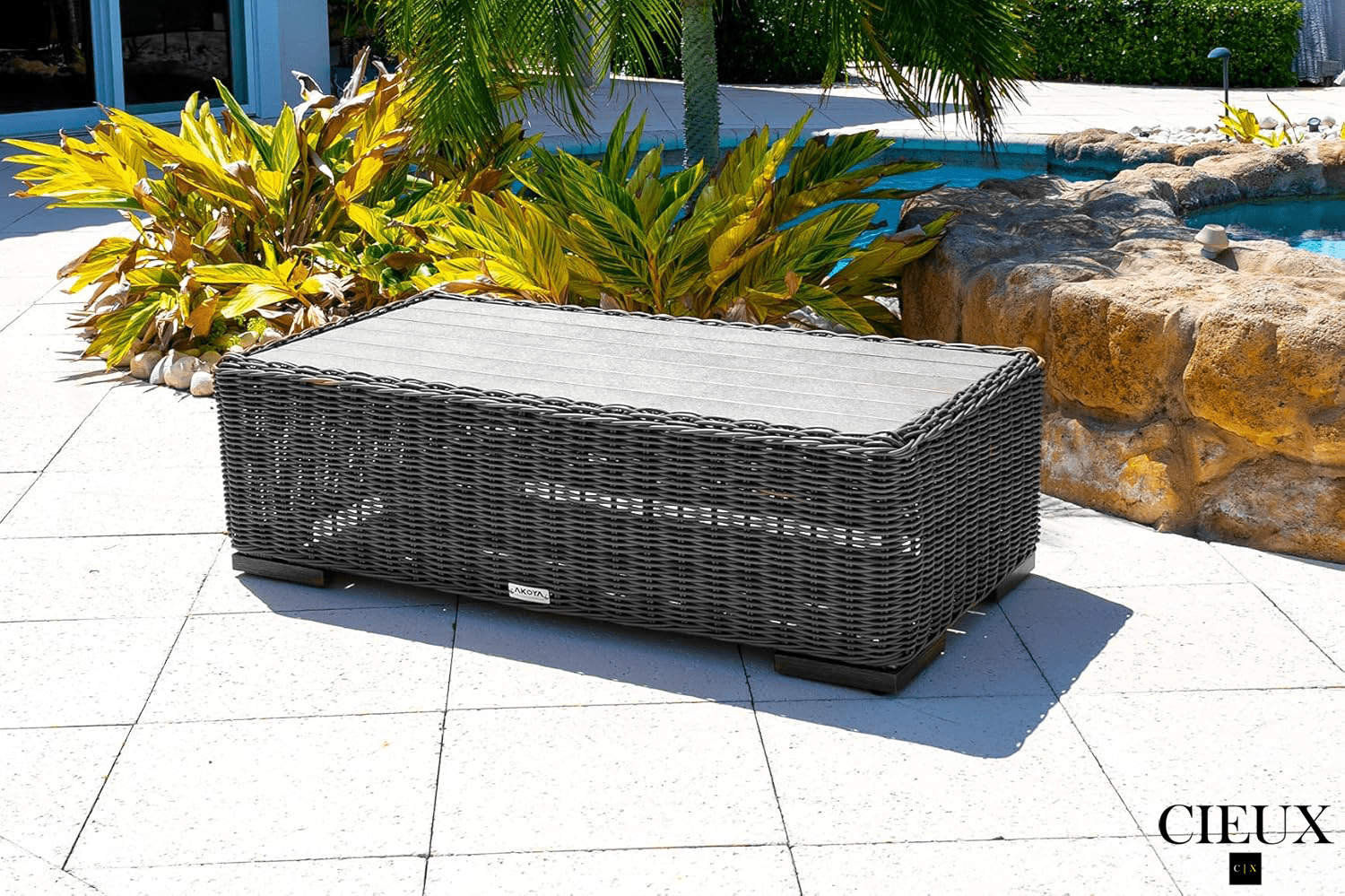 CIEUX Champagne Outdoor Patio Wicker Rectangular Coffee Table in Grey, image 1
