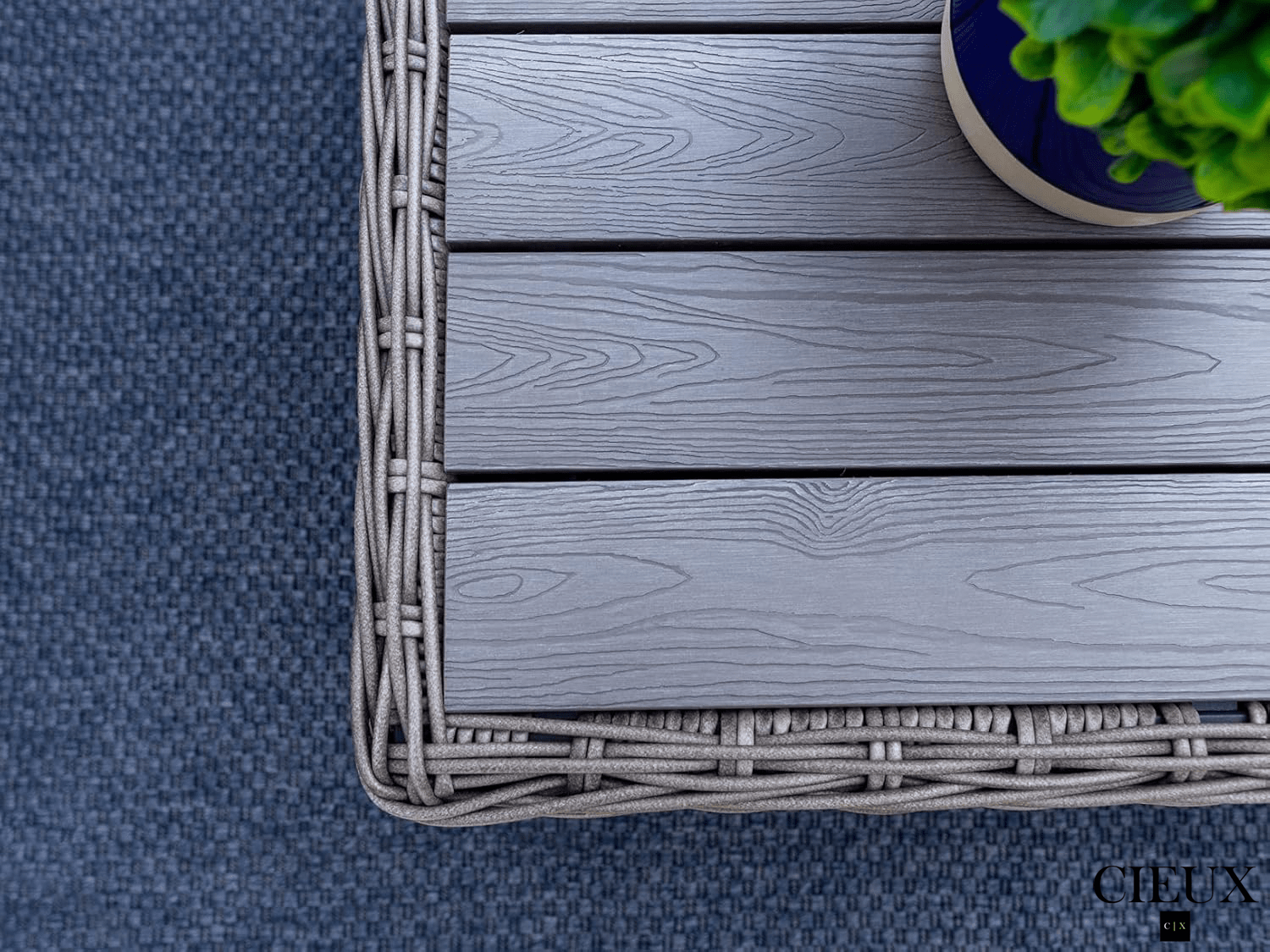 CIEUX Champagne Outdoor Patio Wicker Rectangular Coffee Table in Grey, image 2