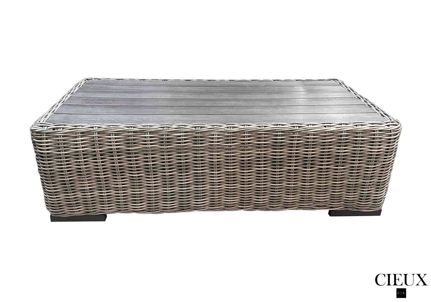 CIEUX Coffee Table Champagne Outdoor Patio Wicker Rectangular Coffee Table in Grey