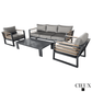 CIEUX Conversation Set Avignon 4 Piece Outdoor Patio Aluminum Metal Sofa and 2 Club Chairs Conversation Set and Lyon Coffee Table in Midnight Grey with Sunbrella Cushions in Canvas Charcoal